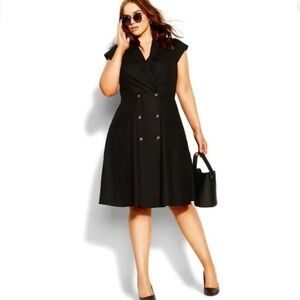 City Chic Black Lafayette Double-Breasted Midi Dress Plus Size 18/M